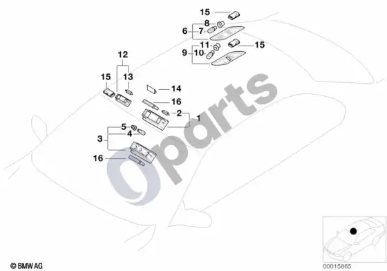 BMW 3 E46 viršutinis salono apšvietimas – schema