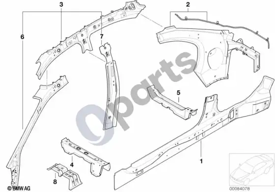 BMW 3 E46 atskiros šoninio kėbulo rėmo dalys – schema