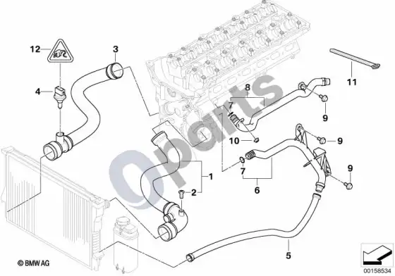 BMW 3 E46 aušinimo sistemos vandens žarnos (M54) – schema