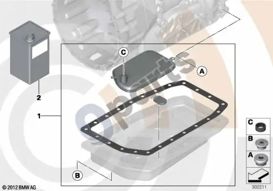 BMW 3 E46 automatinės pavarų dėžės skysčio keitimo rinkinys – schema