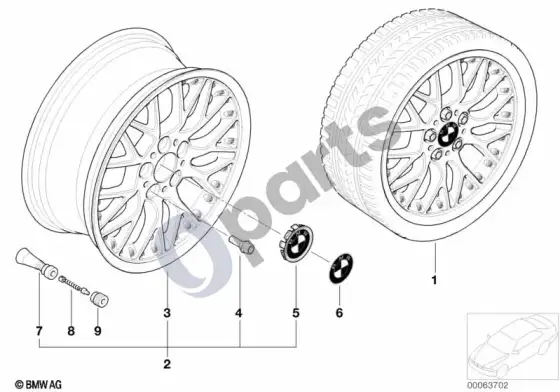 BMW 3 E46 BMW kompozitinis ratas, kryžminių stipinų 78 – schema