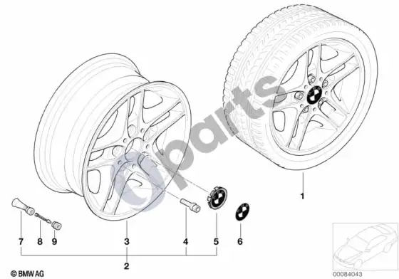 BMW 3 E46 BMW lengvojo lydinio ratlankis, dvigubos stygos 88 – schema