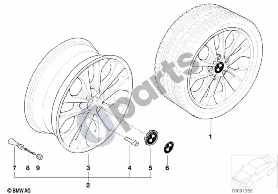 BMW 3 E46 BMW lengvojo lydinio ratlankis, dvigubos stygos 98 – schema