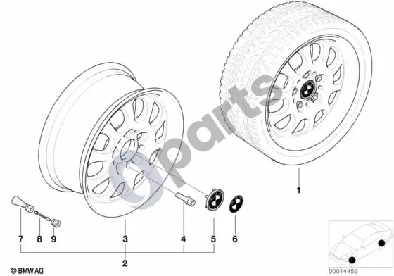 BMW 3 E46 BMW lengvojo lydinio ratlankis, elipsinio stiliaus 46 – schema