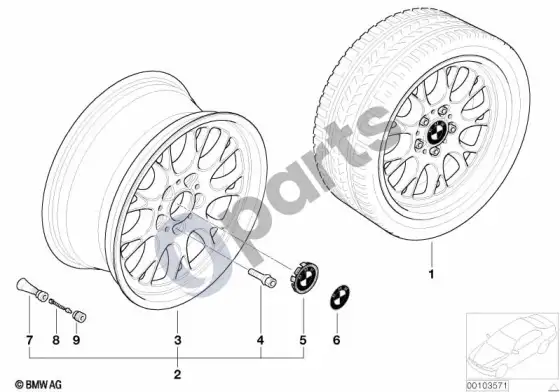 BMW 3 E46 BMW lengvojo lydinio ratlankis, kryžminės stygos 133 – schema