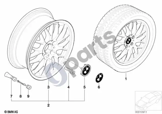 BMW 3 E46 BMW lengvojo lydinio ratlankis, kryžminės stygos 42 – schema