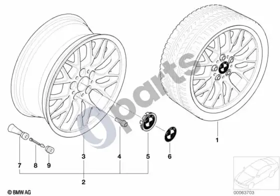 BMW 3 E46 BMW lengvojo lydinio ratlankis, kryžminės stygos 78 – schema