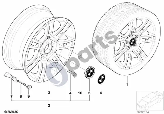 BMW 3 E46 BMW lengvojo lydinio ratlankis, m dvigubos stygos 97 – schema
