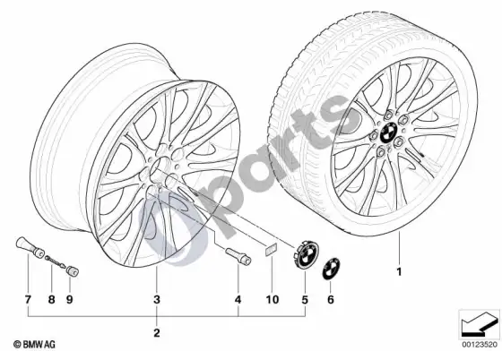 BMW 3 E46 BMW lengvojo lydinio ratlankis, m dvigubų stipinų 135 – schema