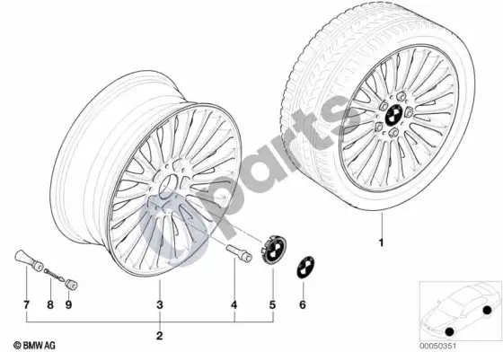 BMW 3 E46 BMW lengvojo lydinio ratlankis, radialinės stygos 73 – schema