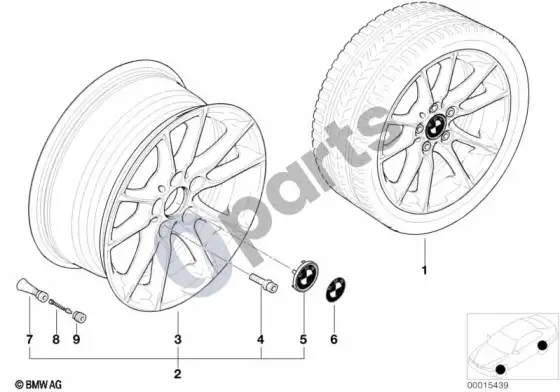 BMW 3 E46 BMW lengvojo lydinio ratlankis, radialinių stipinų 50 – schema