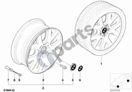 BMW 3 E46 BMW lengvojo lydinio ratlankis, v formos stygos 54 – schema