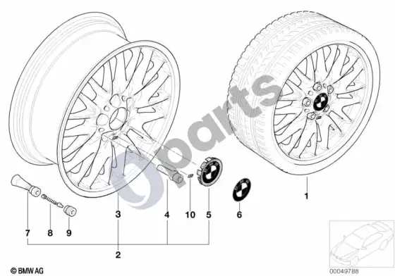 BMW 3 E46 BMW lengvojo lydinio ratlankis, v formos stygos 72 – schema