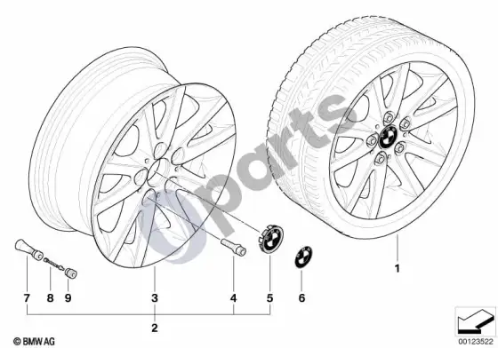 BMW 3 E46 BMW lengvojo lydinio ratlankis, voratinklio stygos 136 – schema