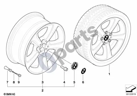BMW 3 E46 BMW lengvojo lydinio ratlankis, voratinklio stygos 137 – schema
