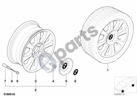 BMW 3 E46 BMW lengvojo lydinio ratlankis, žvaigždinės stygos 64 – schema