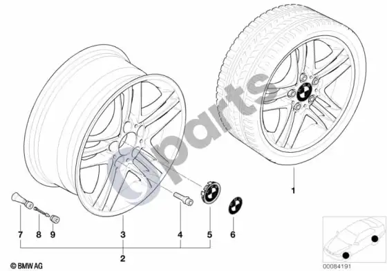 BMW 3 E46 BMW lengvojo lydinio ratlankis, žvaigždinių stipinų 89 – schema