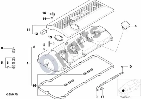 BMW 3 E46 cilindrų galvutės dangtis (M54) – schema