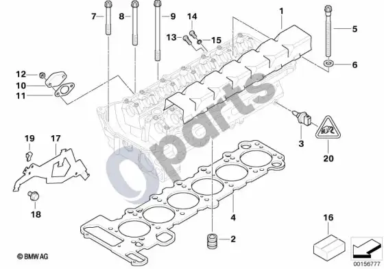 BMW 3 E46 cilindrų galvutės pritvirtinamos detalės (M54) – schema