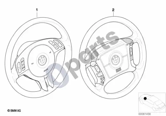 BMW 3 E46 daugiafunkcio vairo papildomo įrengimo komplektas – schema