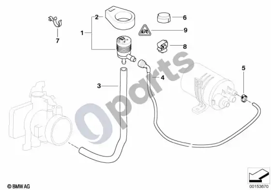 BMW 3 E46 degalų bako vėdinimo vožtuvas (M54) – schema