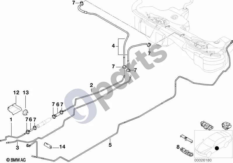 BMW 3 E46 (1998–2005) Degalų vamzdeliai ir tvirtinimo detalės (M54) schema – pozicija 09: Kronšteinas