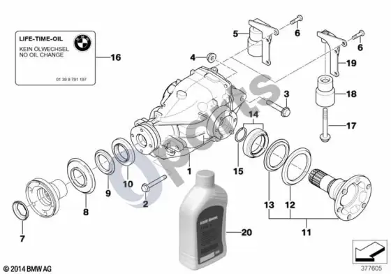 BMW 3 E46 diferencialo pavara / išėjimas – schema