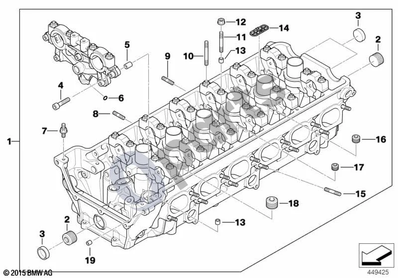 BMW 3 E46 (1998–2005) Cilindrų galvutė (E46 M3) schema – pozicija 06: Tarpinis žiedas