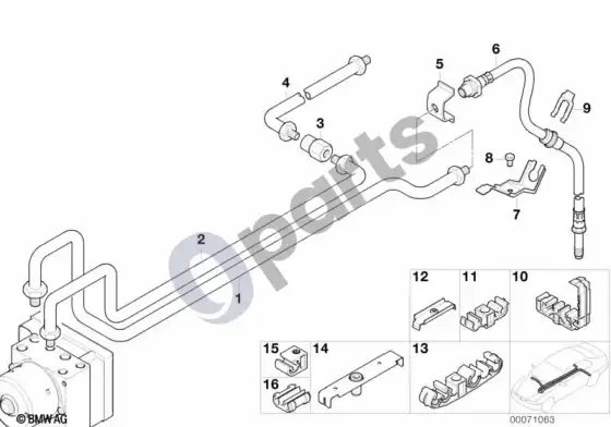 BMW 3 E46 galinis stabdžių vamzdelis ASC – schema