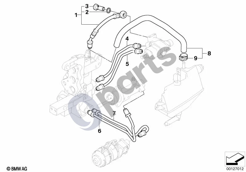 BMW 3 E46 (1998–2005) GS5S31BZ(SMG) Hidrauliniai vamzdeliai schema – pozicija 07: Hidraulinis vamzdis
