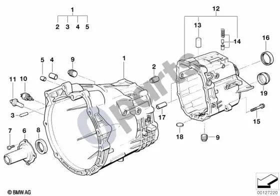 BMW 3 E46 gs5s31bz(smg) korpusas ir tvirtinimo detalės – schema