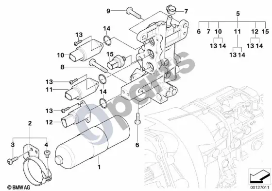 BMW 3 E46 gs5s31bz(smg) slėgio akumuliatorius / vožtuvai – schema