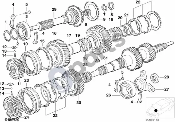 BMW 3 E46 gs5s31bz(smg) varomasis/išėjimo velenas – schema
