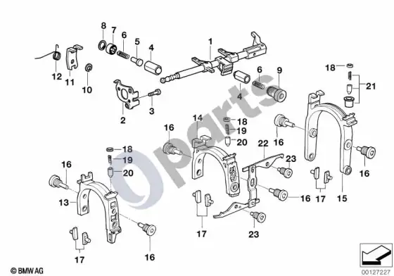 BMW 3 E46 gs5s31bz(smg) vidinės pavarų perjungimo detalės – schema