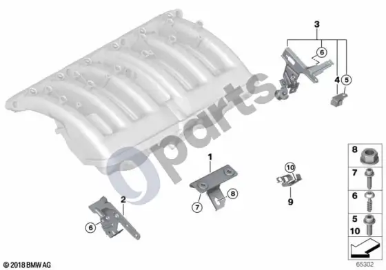 BMW 3 E46 įsiurbimo kolektoriaus sistemos tvirtinimo detalės (M54) – schema