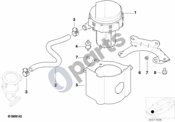 BMW 3 E46 išmetamųjų dujų valymo oro siurblys (M54) – schema