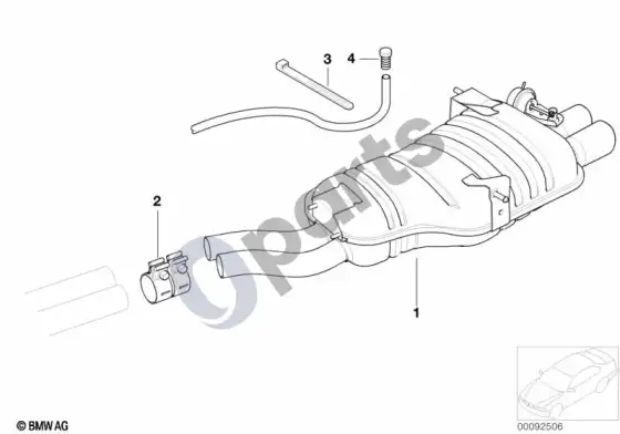 BMW 3 E46 išmetimo sistema, galinė (M54) – schema