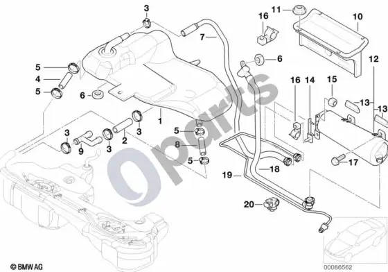 BMW 3 E46 išsiplėtimo bakelis / aktyvintos anglies indas (M54) – schema