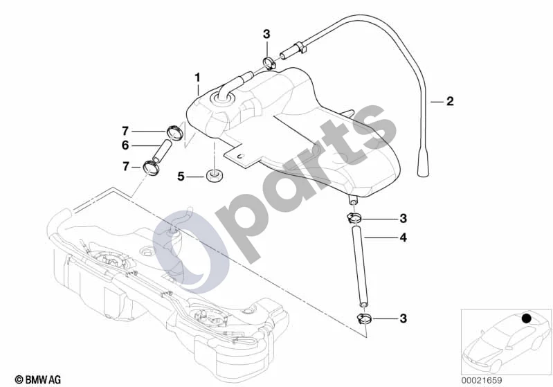 BMW 3 E46 (1998–2005) Išsiplėtimo bakelis schema – pozicija 04: Degalų žarna (8X13MM)