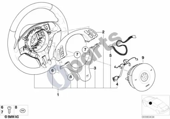 BMW 3 E46 m sportinis vairas, oro pagalvė (smart), daugiafunkcis – schema