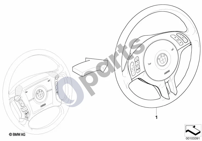 BMW 3 E46 (1998–2005) Modifikacija, 4 stipinų MFL vairas => Sport schema – Dangtis (SOFTLACK-SCHW.)