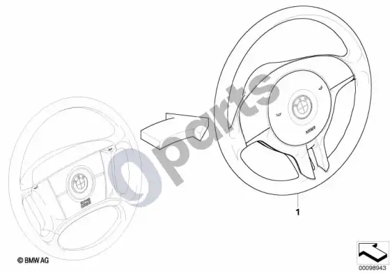 BMW 3 E46 modifikacija, 4 stipinų vairas => sport – schema