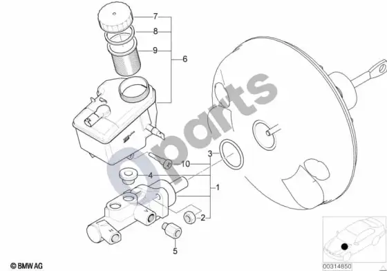 BMW 3 E46 pagrindinis stabdžių cilindras / išsiplėtimo bakelis – schema