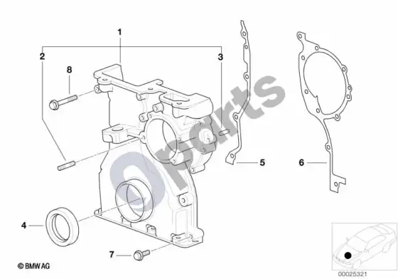 BMW 3 E46 paskirstymo mechanizmo korpusas (M54) – schema