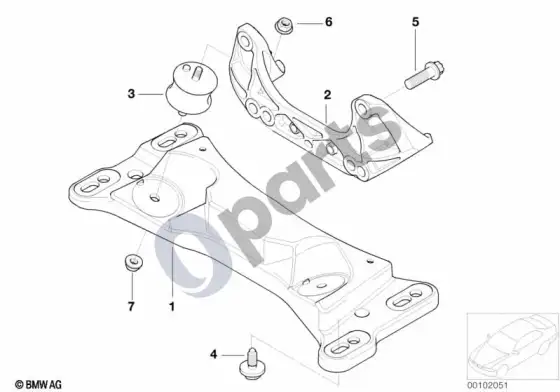 BMW 3 E46 pavarų dėžės tvirtinimas – schema