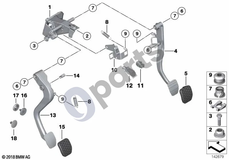 BMW 3 E46 (1998–2005) Pedalų / stabdžių žibintų jungiklis schema – pozicija 15: Guminė pagalvėlė