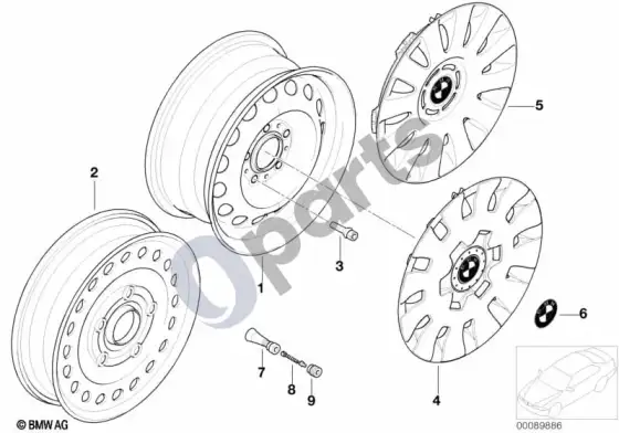 BMW 3 E46 plieninis ratlankis, stilius 12 – schema