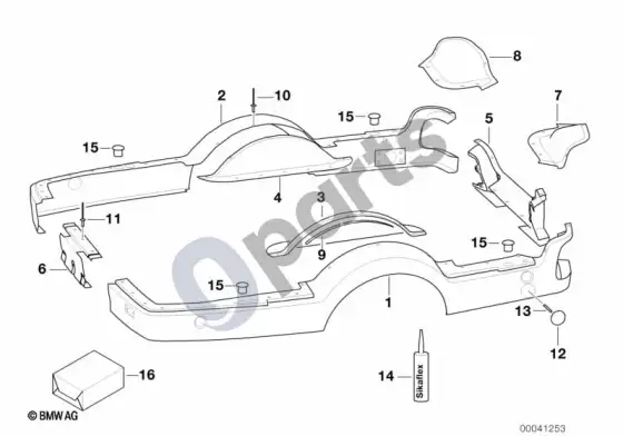 BMW 3 E46 priekaba, atskiros dalys, plastikinės dalys – schema