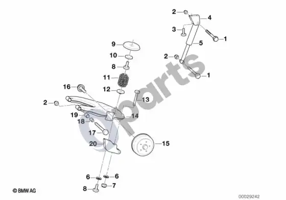 BMW 3 E46 priekaba, atskiros dalys, rato pakaba – schema