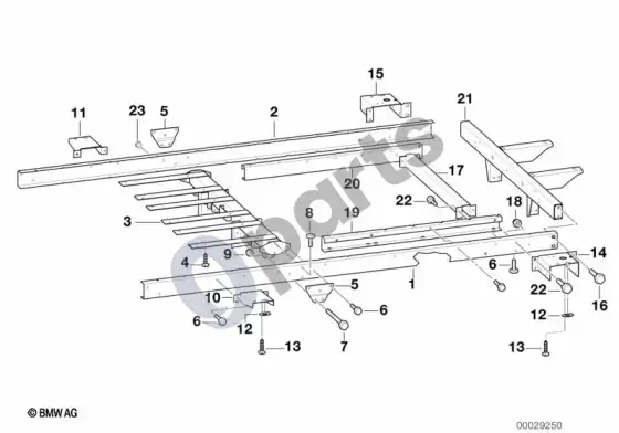 BMW 3 E46 priekaba, atskiros dalys, važiuoklės rėmas – schema